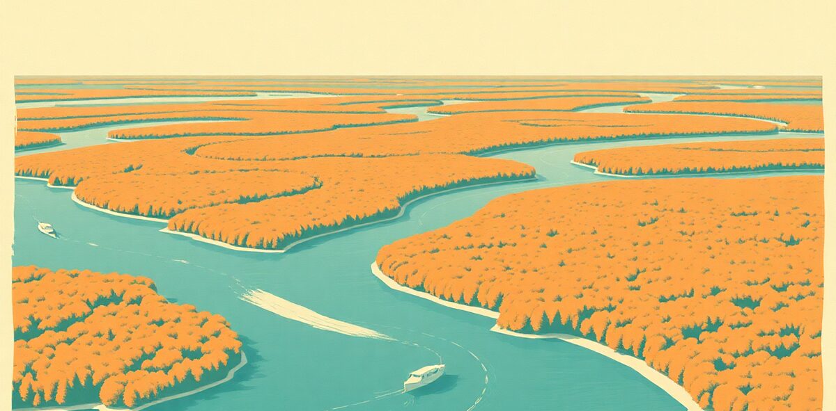 Illustrated featured image of Mobile-Tensaw Delta / 5 Rivers, Spanish Fort, Alabama — a Kick-It Pick