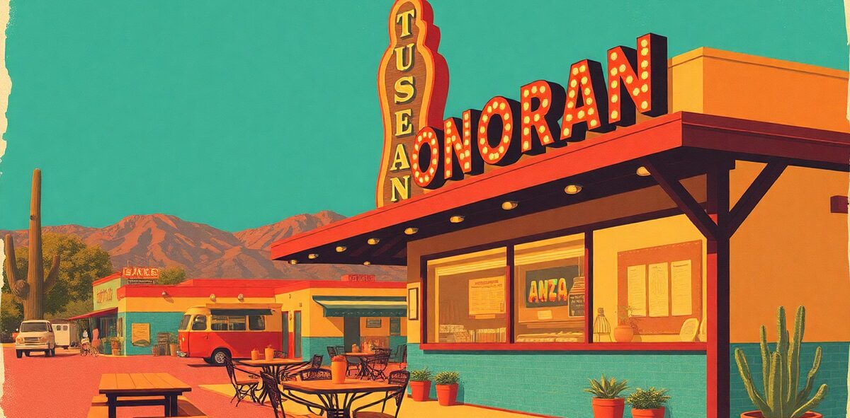 Illustrated featured image of The Sonoran hot dog, Tucson, Arizona — a Kick-It Pick