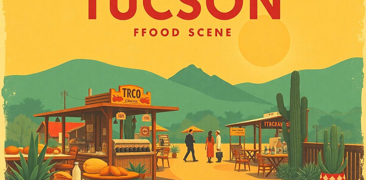 Illustrated featured image of Tucson food scene, Tucson, Arizona — a Kick-It Pick