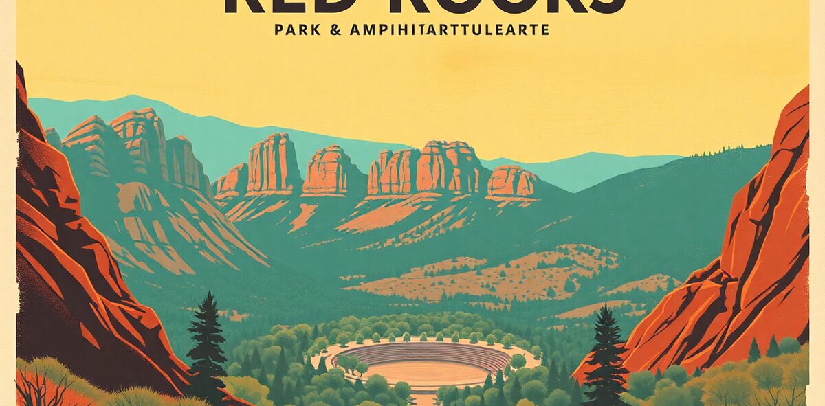 Illustrated featured image of Red Rocks Park & Amphitheatre, Morrison, Colorado — a Kick-It Pick