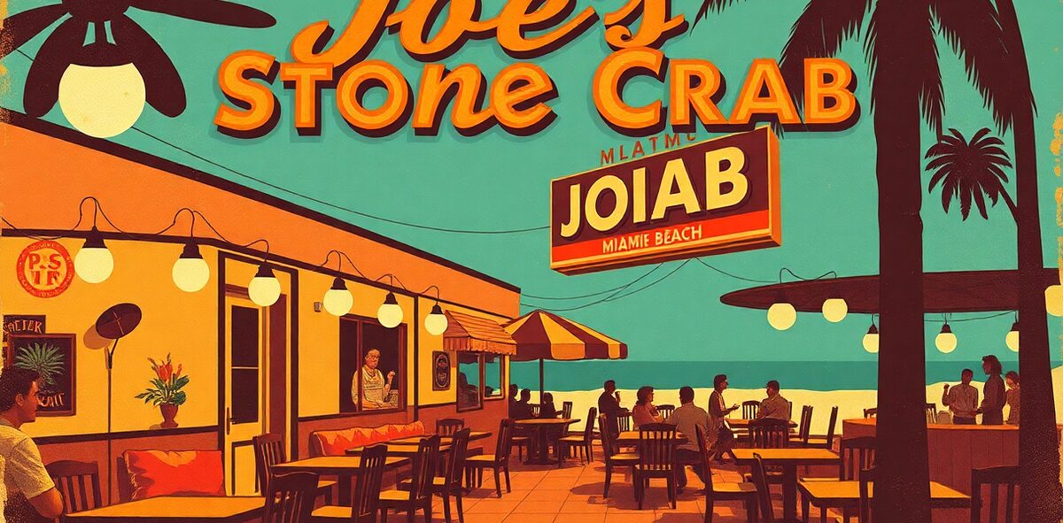 Illustrated featured image of Joe's Stone Crab, Miami Beach, Florida — a Kick-It Pick