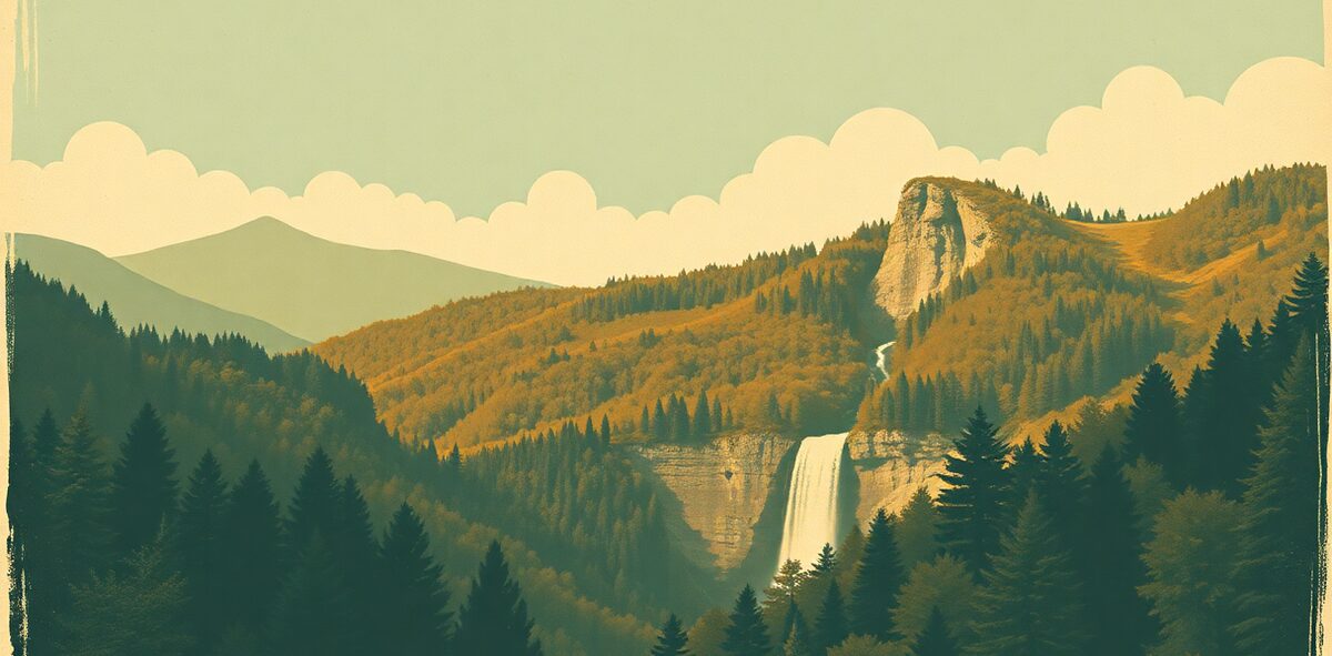 Illustrated featured image of Amicalola Falls & the Appalachian Trail Approach, Amicalola Falls, Georgia — a Kick-It Pick