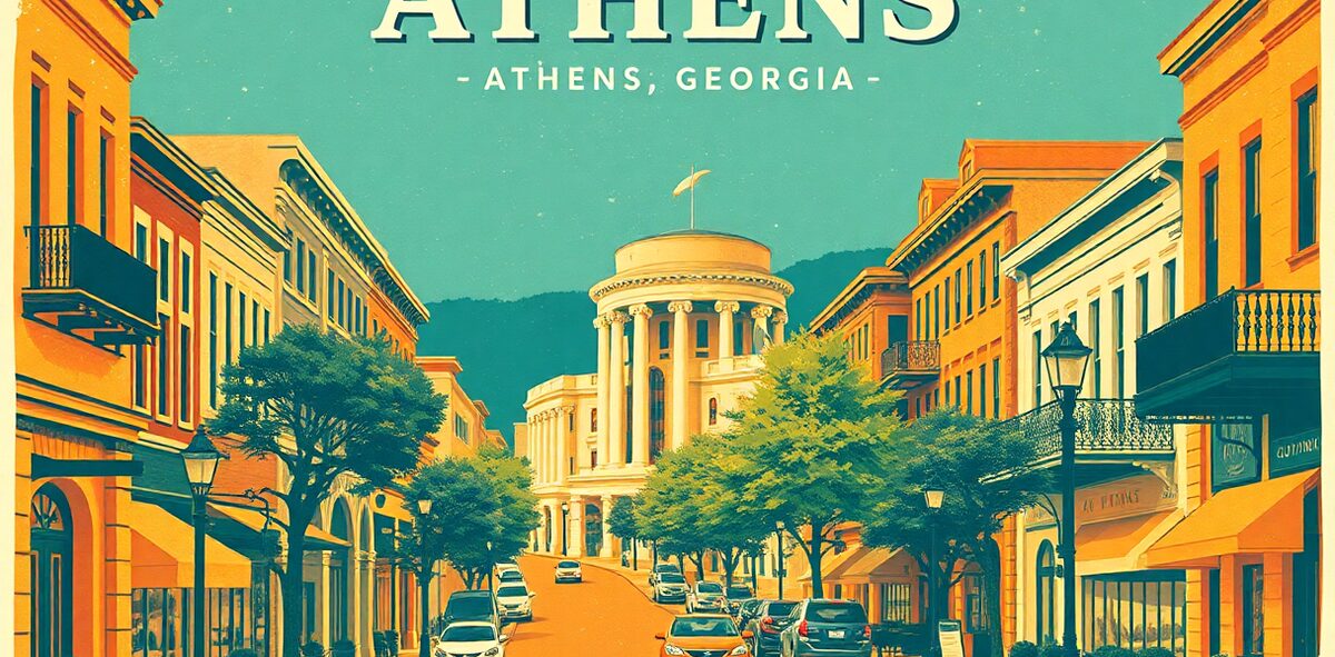 Illustrated featured image of Athens, Athens, Georgia — a Kick-It Pick