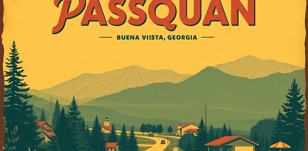 Illustrated featured image of Pasaquan, Buena Vista, Georgia — a Kick-It Pick