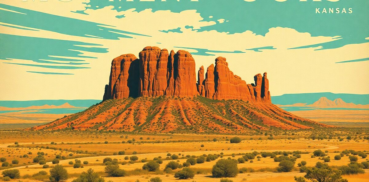 Illustrated featured image of Monument Rocks, Gove County, Kansas — a Kick-It Pick