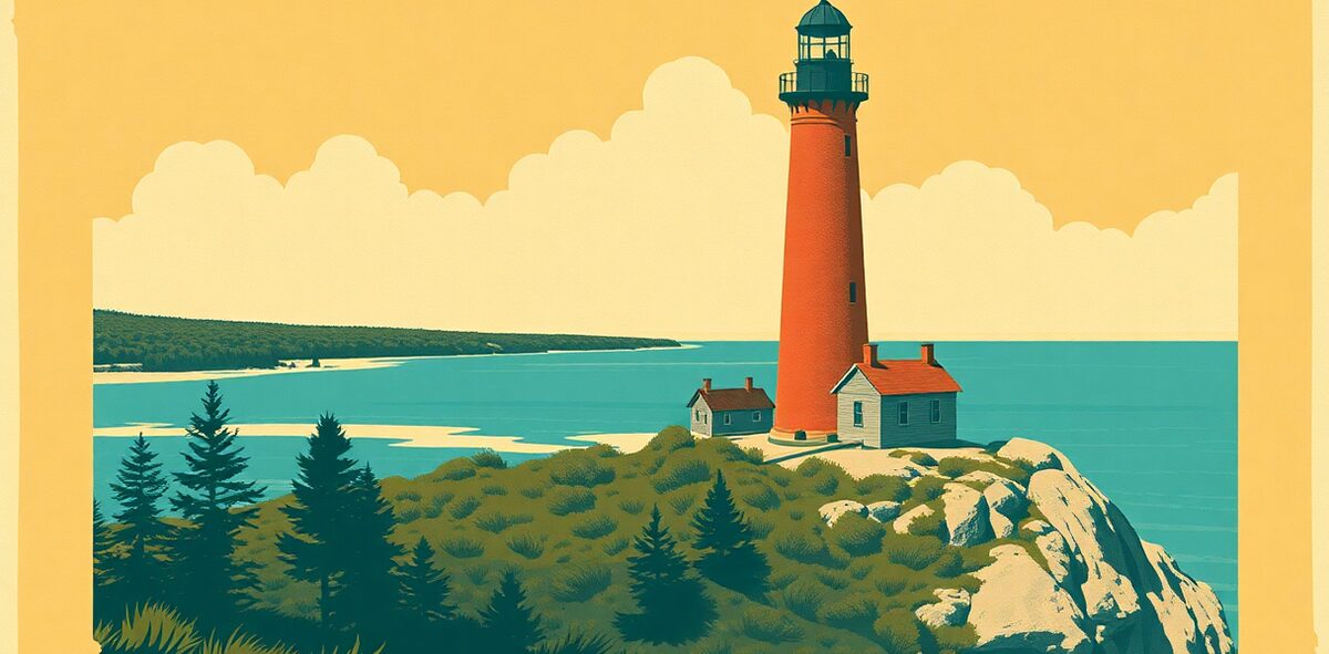 Illustrated featured image of Big Sable Point Lighthouse, Ludington State Park, Ludington, Michigan — a Kick-It Pick