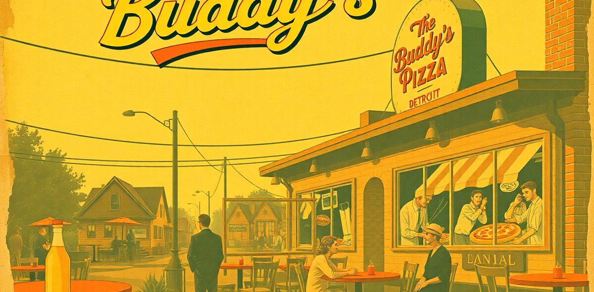 Illustrated featured image of Buddy's Pizza, Detroit, Michigan — a Kick-It Pick