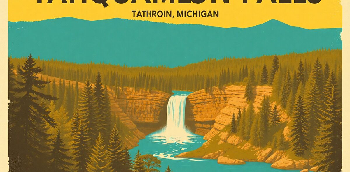 Illustrated featured image of Tahquamenon Falls State Park, Tahquamenon, Michigan — a Kick-It Pick