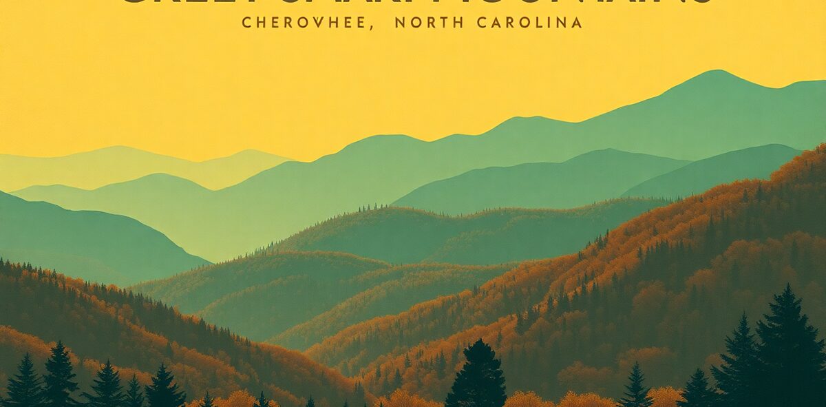 Illustrated featured image of Great Smoky Mountains National Park (NC side), Cherokee, North Carolina — a Kick-It Pick