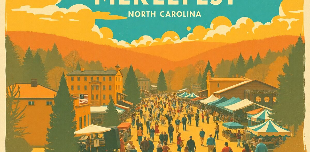 Illustrated featured image of MerleFest, Wilkesboro, North Carolina — a Kick-It Pick