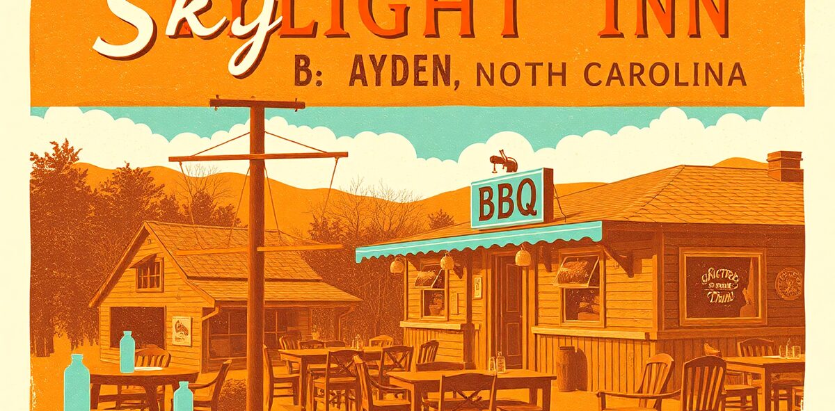 Illustrated featured image of Skylight Inn BBQ, Ayden, North Carolina — a Kick-It Pick