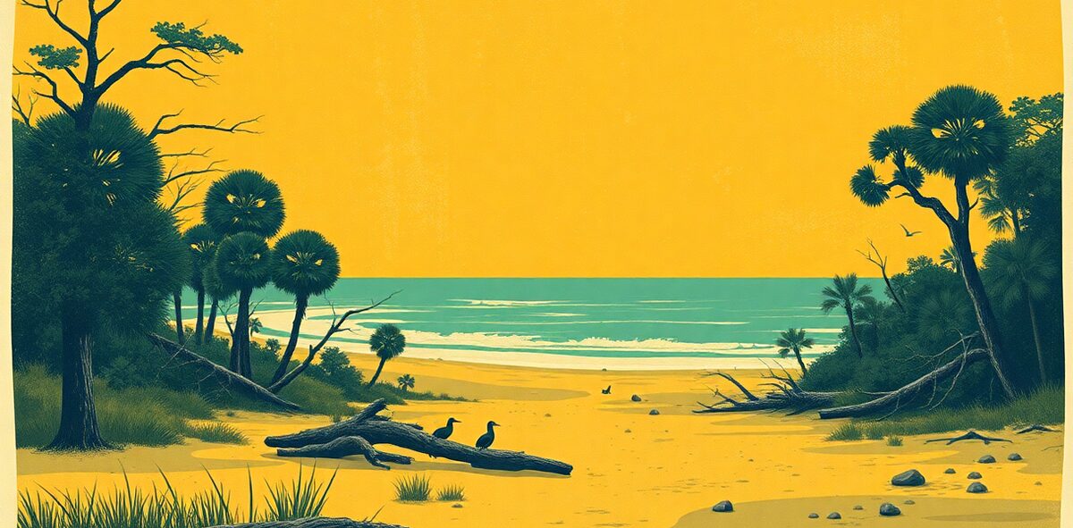Illustrated featured image of Bulls Island & Boneyard Beach, Cape Romain National Wildlife Refuge, Awendaw, South Carolina — a Kick-It Pick