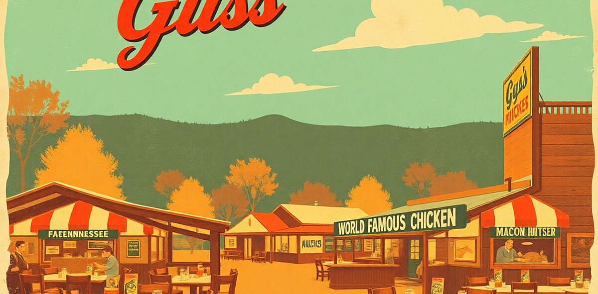 Illustrated featured image of Gus's World Famous Fried Chicken, Mason, Tennessee — a Kick-It Pick