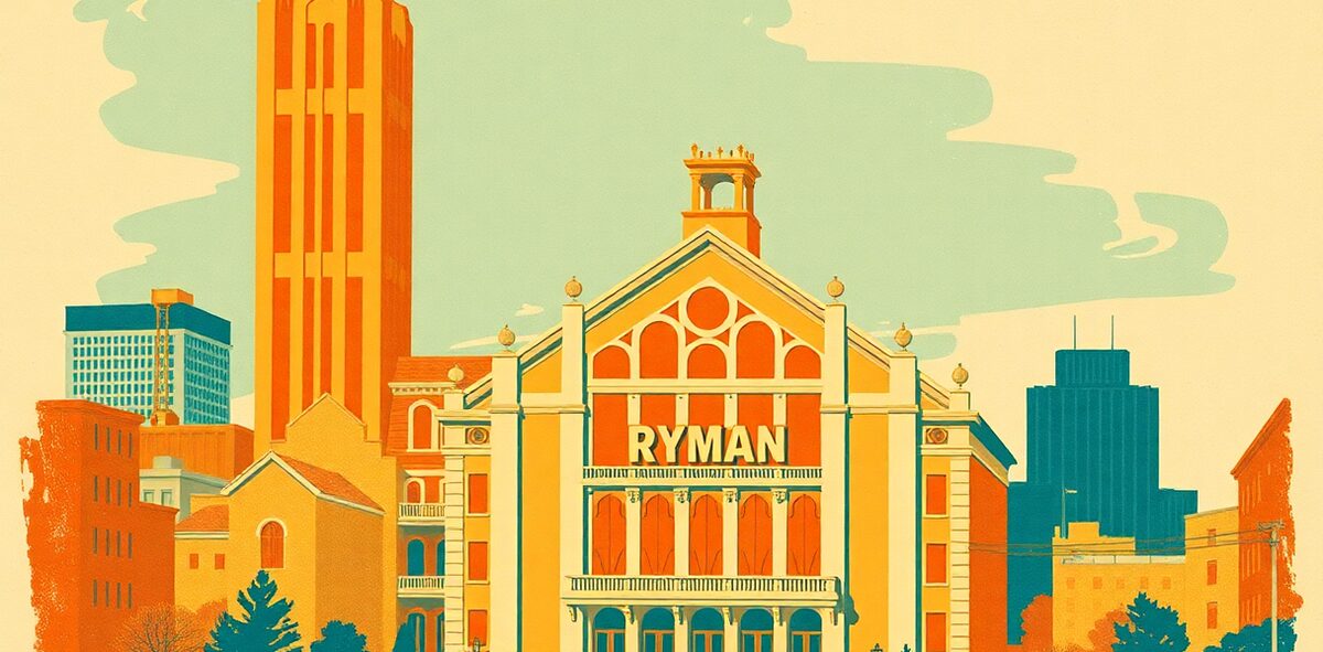 Illustrated featured image of Ryman Auditorium, Nashville, Tennessee — a Kick-It Pick