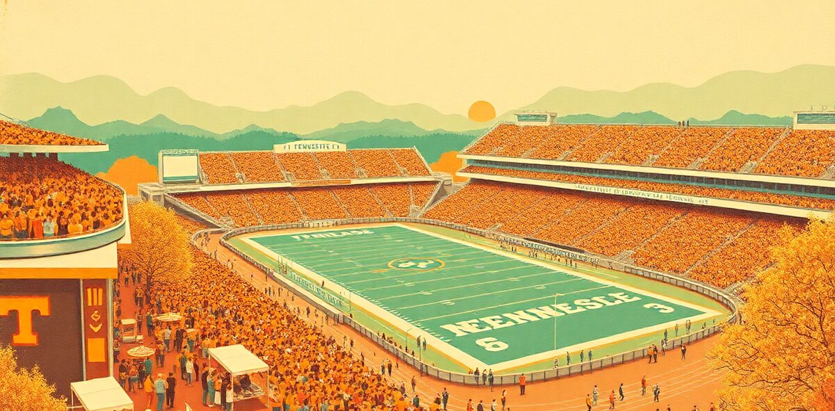 Illustrated featured image of Tennessee Vols Football at Neyland Stadium, Knoxville, Tennessee — a Kick-It Pick