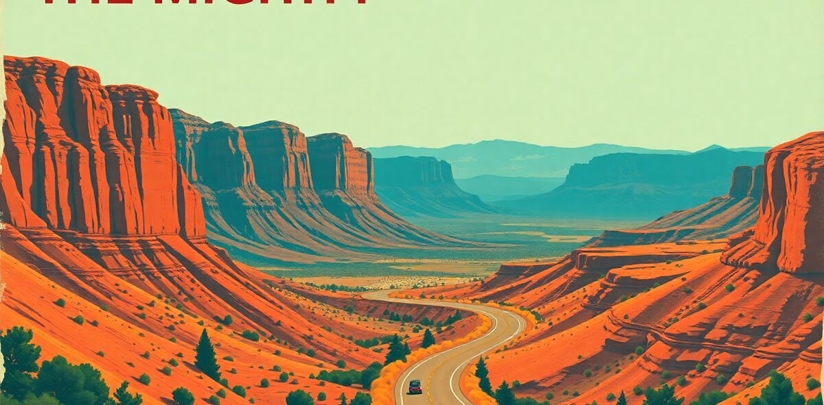 Illustrated featured image of The Mighty 5 National Park Loop (statewide), The Mighty 5 Road Trip, Utah — a Kick-It Pick